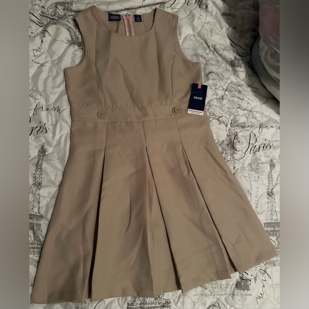 NWT Chaps Girls Khaki Pleated School Uniform Jumper Dress